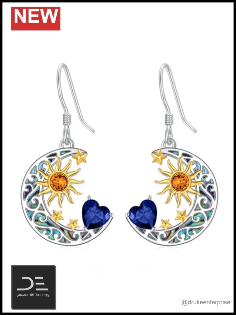 Sterling Silver Sun Moon Dangle Earrings September Birthstone Gift for Women
